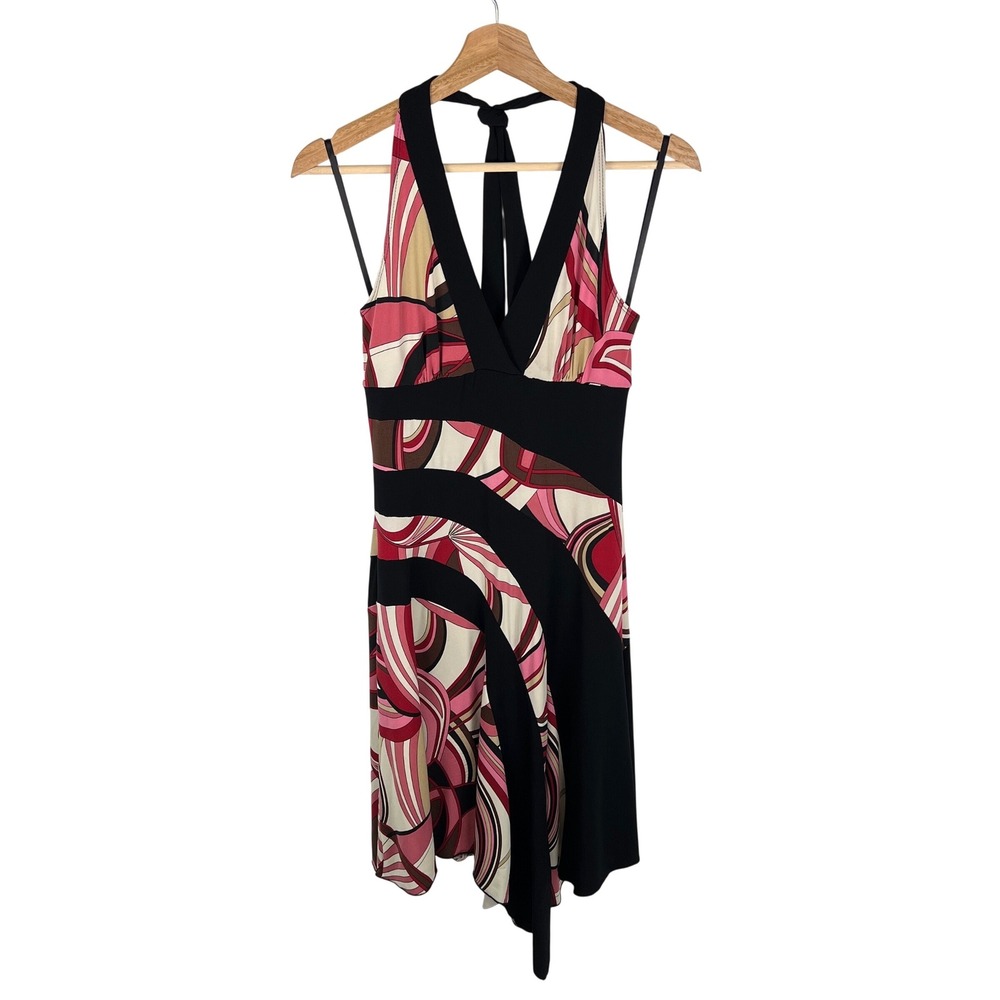 Byer Too! Womens Pink Psychedelic Swirl Y2K Halter Dress Asymmetrical Hem Size M - Picture 8 of 10